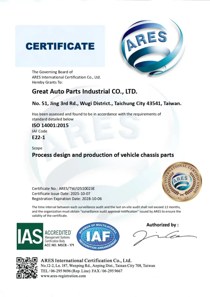 Great Auto Parts Achieves ISO 14001 Certification