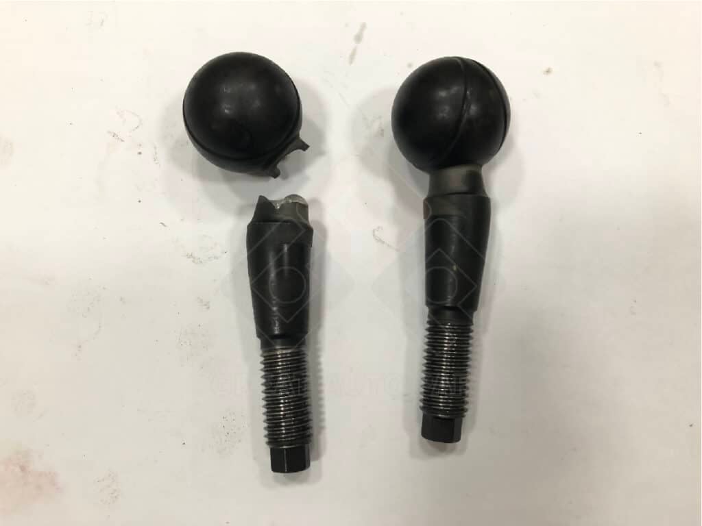 Great Auto Parts impact-tested ball stud showing safe bending vs brittle fracture of low-quality parts
