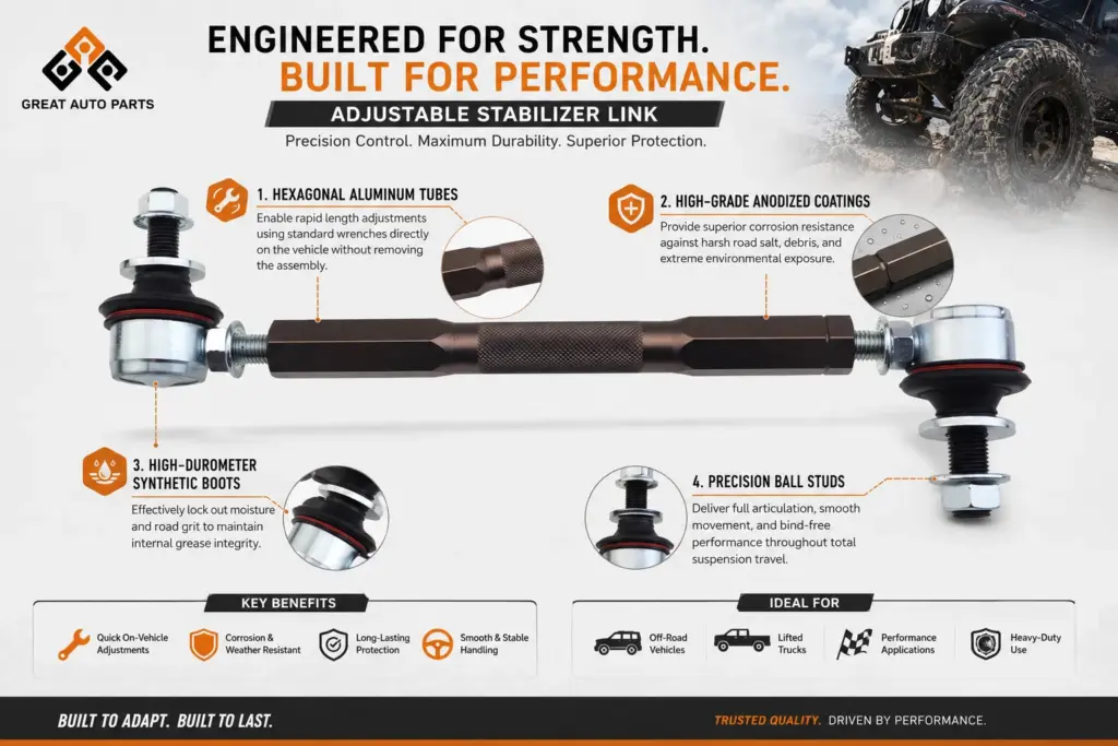 Great Auto Parts' adjustable sway bar links key features