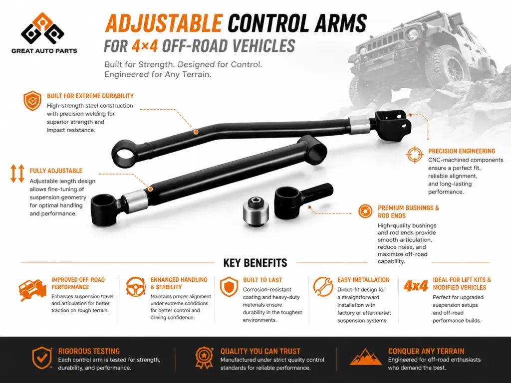 Off-road adjustable suspension control arm manufactured by Great Auto Parts