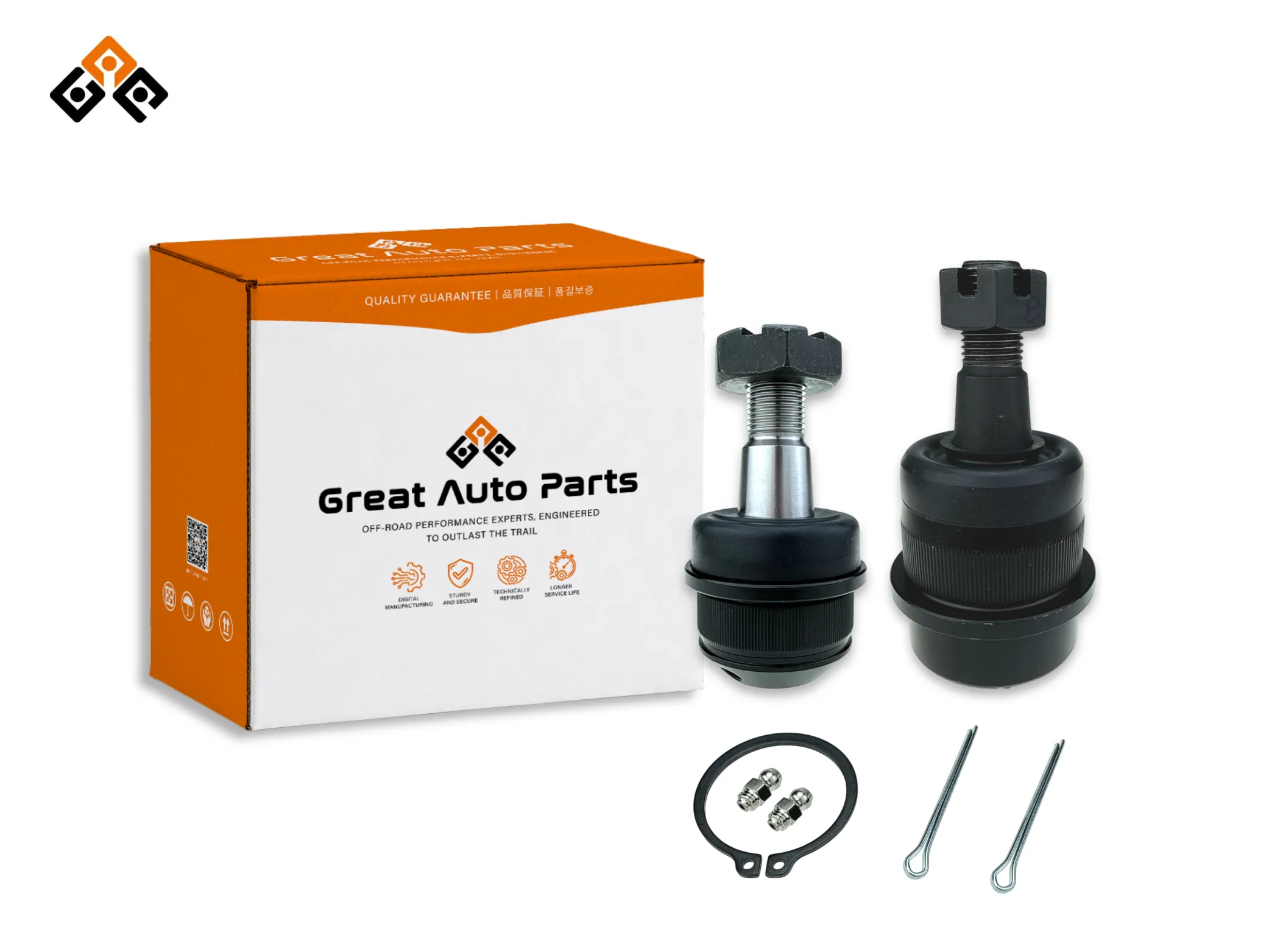 Heavy-duty front greasable ball joint kit including 1 upper and 1 lower ball joint for Jeep 4x4 suspension upgrade-8350-0202-AB-BJJP-KIT201-Great Auto Parts