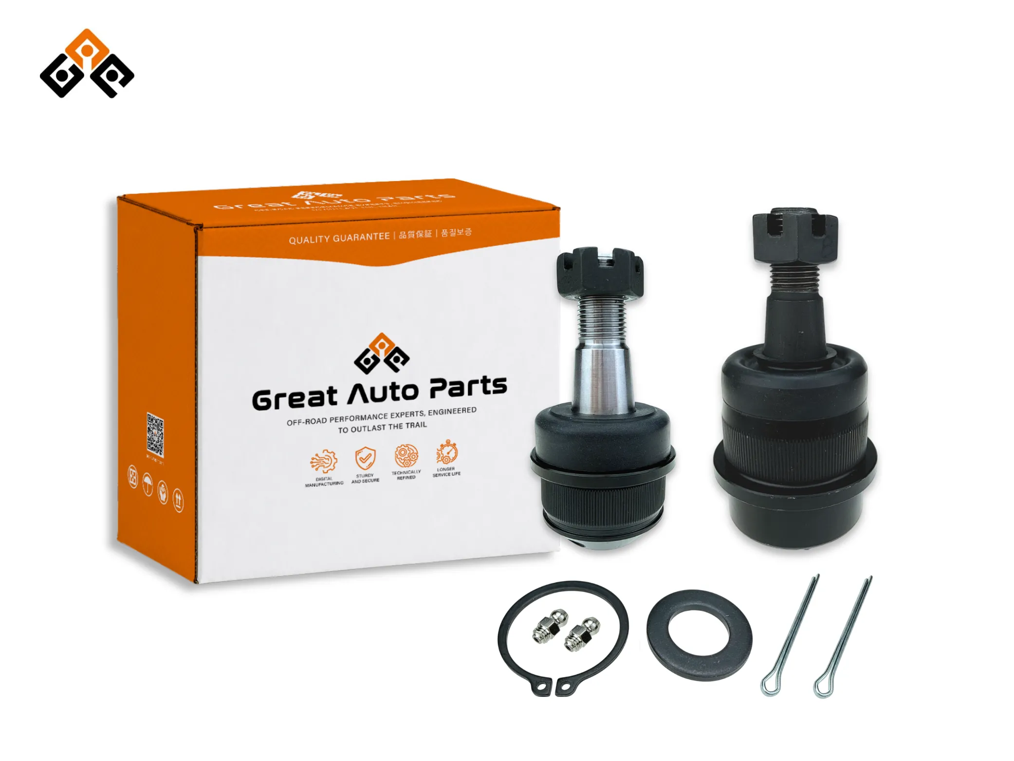 Heavy-duty front greasable ball joint kit including 1 upper and 1 lower ball joint for Jeep 4x4 suspension upgrade-BJJP-KIT202-Great Auto Parts