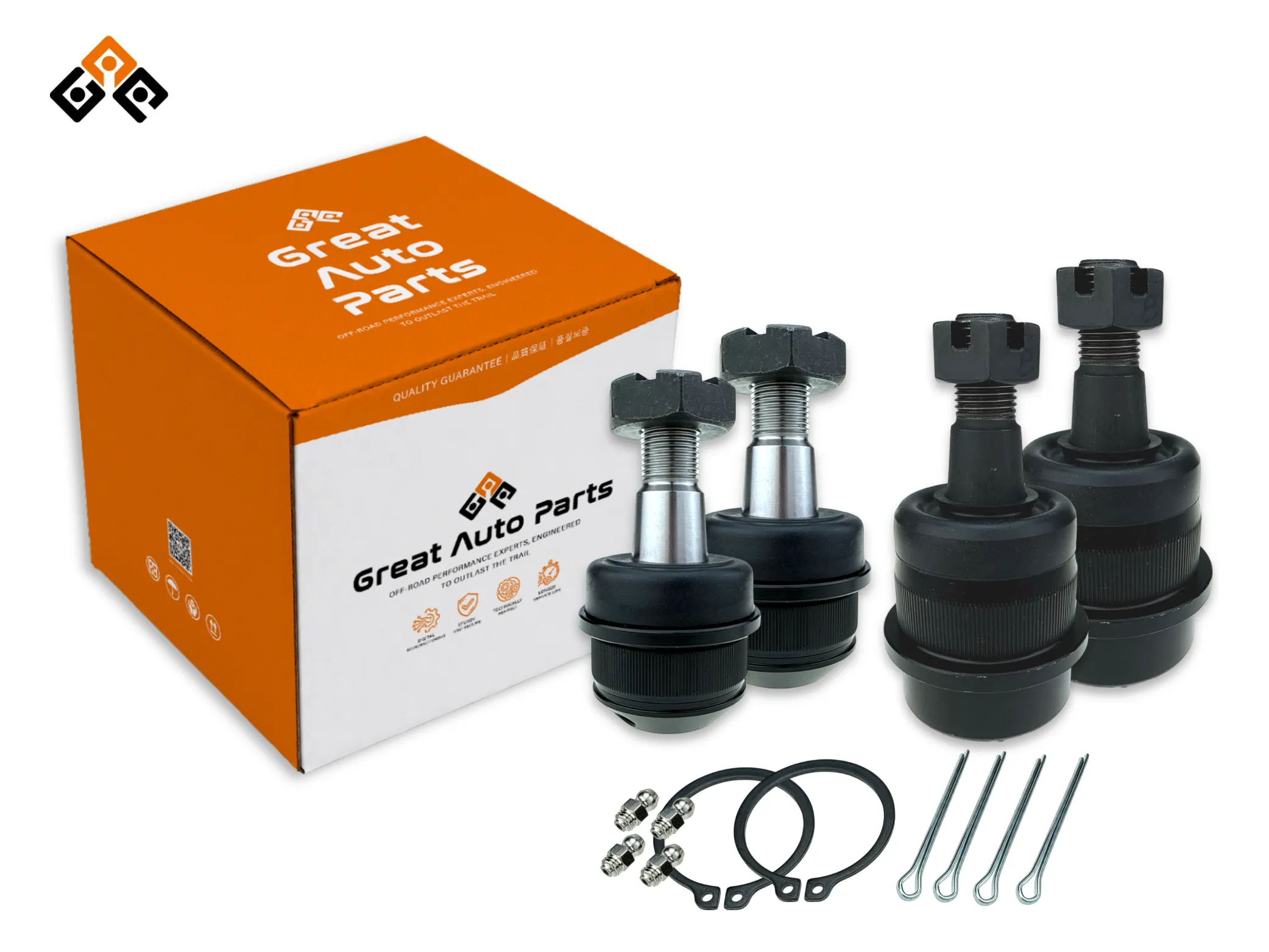 Heavy-duty front greasable ball joint kit including 2 upper and 2 lower ball joints for Jeep 4x4 suspension upgrade-8350-0202-AB-BJJP-KIT401-Great Auto Parts